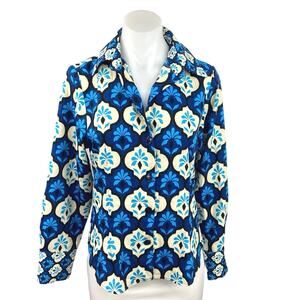 Zara NWT Blue Printed Satin Button Down Long Sleeve Boho Shirt Blouse Top Sz XS